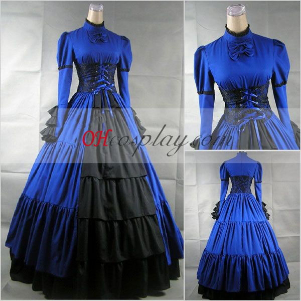 Sininen pitkä holkki Gothic Lolita pukea