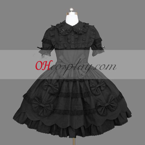 Black Gothic Lolita Dress Short Sleeves Gowns