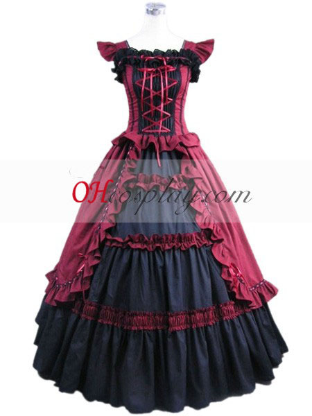 Brez rokavov rdeče gotski Lolita obleko