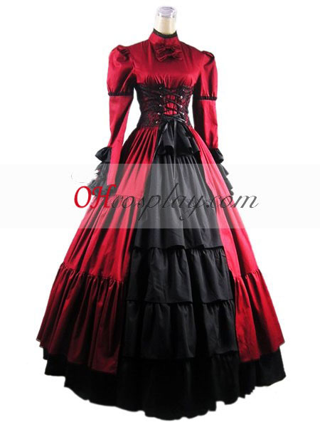 Red Long Sleeve Gothic Lolita Dress Cute