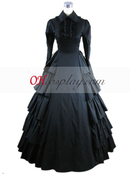 Schwarz Langarm Gothic Lolita Kleid