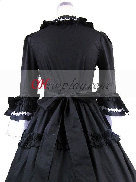 Black-White langærmet Gothic Lolita Kjole