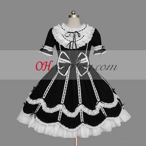 Vestido Gothic Lolita preto-branco