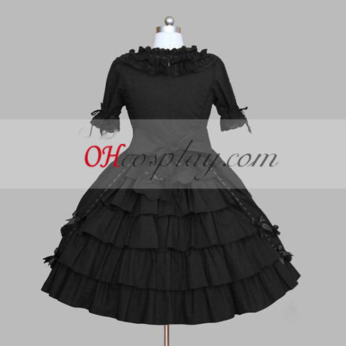 Black Gothic Lolita Dress Short Sleeves Cute Gowns