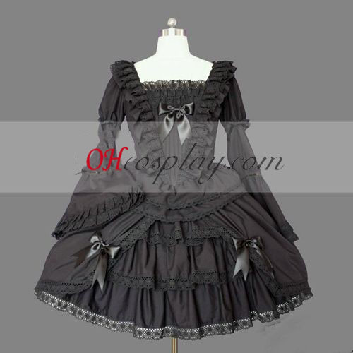 Black Gothic Lolita Dress Cosplay Short Sleeves Gowns