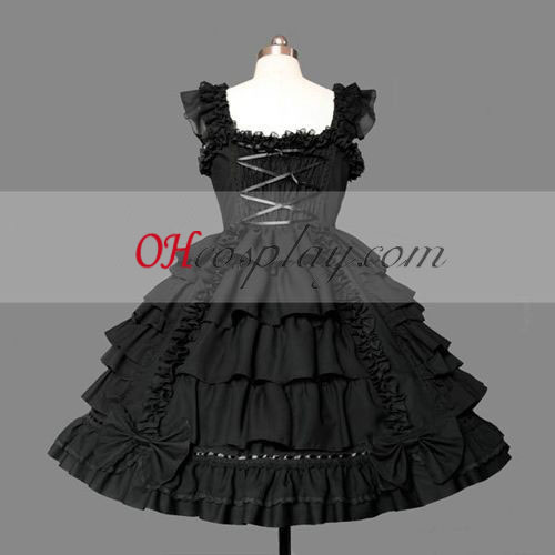 Black Gothic Lolita Dress Around Knees Gowns