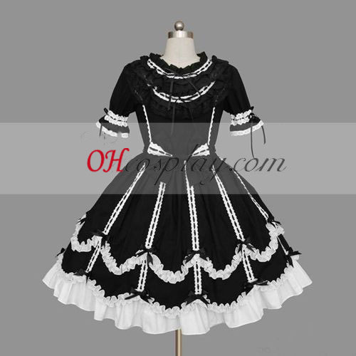Vestido Gothic Lolita preto-branco