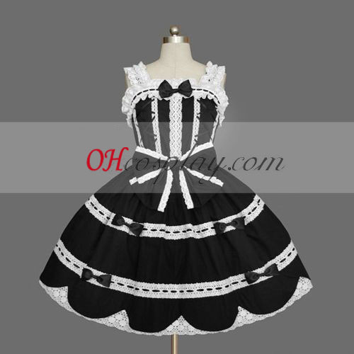 Black Gothic Lolita Dress Around Knees Cosplay Gowns