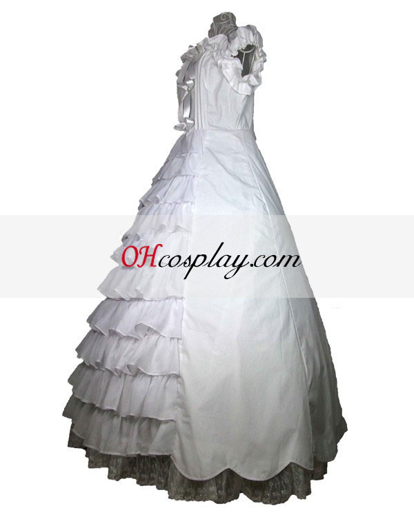 Cutton hvit snor Ermeløs gotiske Lolita kjole