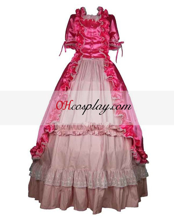 Bleščeči Rožnati Kratki rokavi gotske Lolita obleko