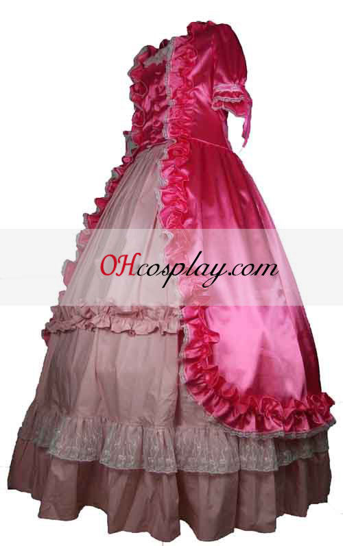 Satén rosa de manga corta Gothic Lolita vestido