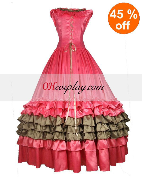 Satin Pink bez rukávov gotický Lolita šaty