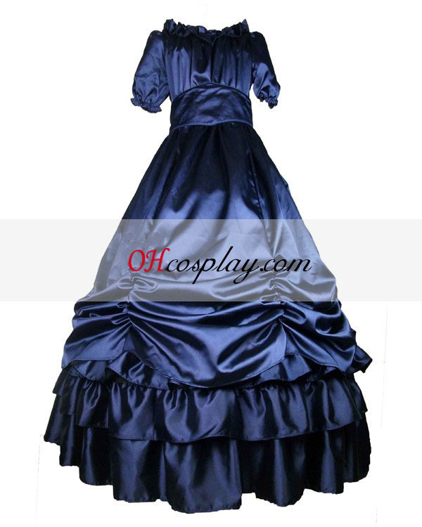Mély kék szatén ruha rövid hüvely Classic Lolita