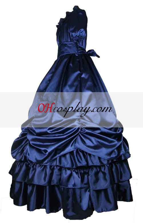 Сатенено дълбоко синьо кратък втулката класически Лолита рокля