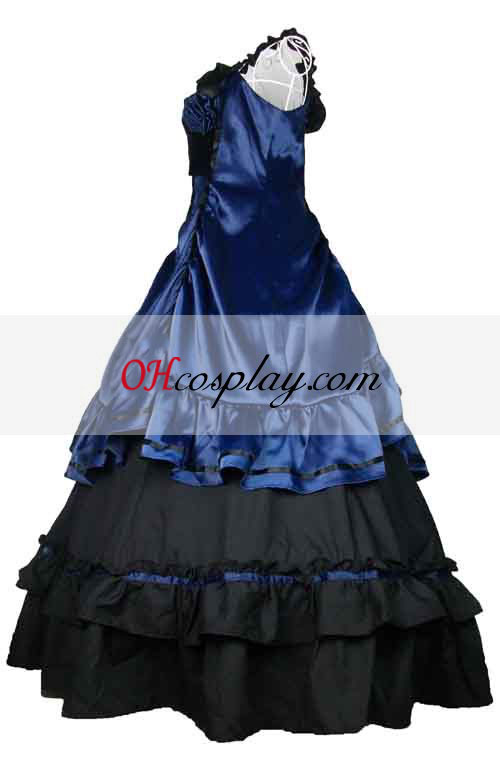 SATENA modro črne obleko Classic Lolita