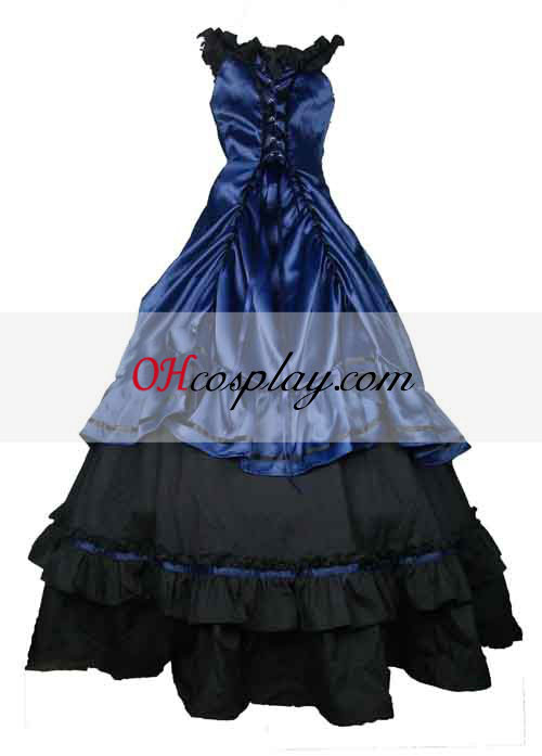 Saténovo modrá čierna Classic Lolita šaty