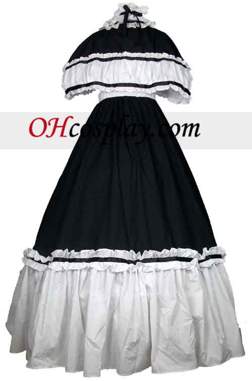 Katoen Black And White Lace Ruffles Gothic Lolita Dress