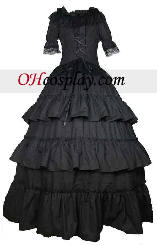 Cutts Short Sleeve Black Gothic Lolita Dress