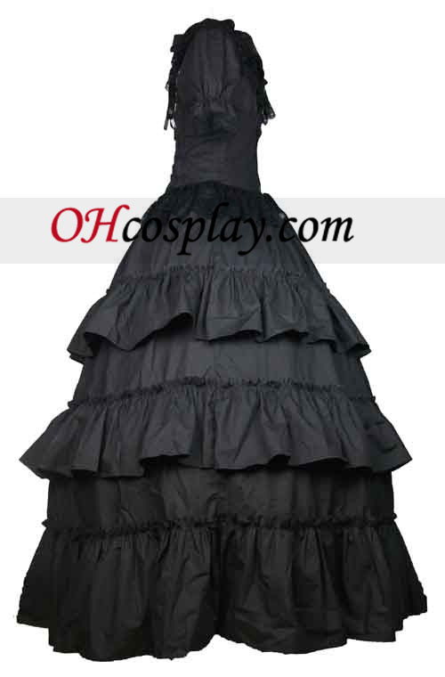 Cutton čierne krátky rukáv gotický Lolita šaty