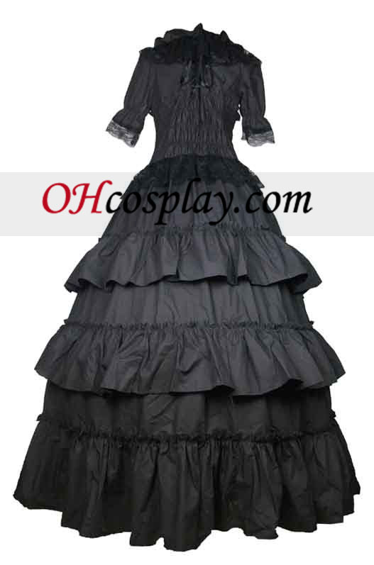 Cutton svart kort hylsen gotiske Lolita kjole