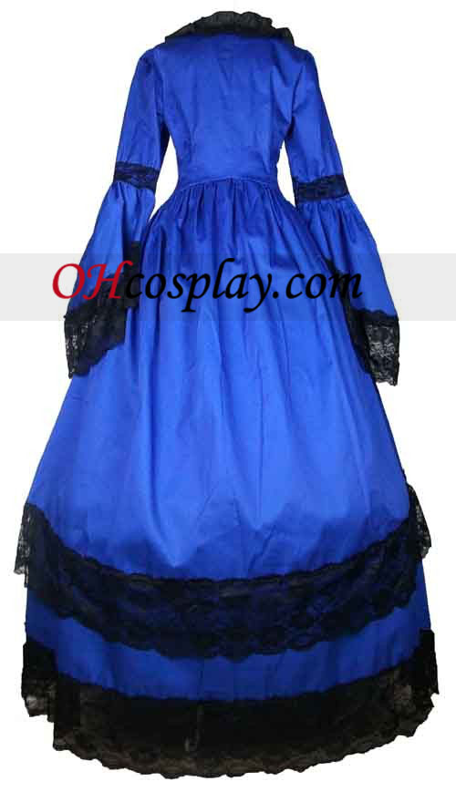 Cutton bleu à manches longues dentelle Robe Gothic Lolita
