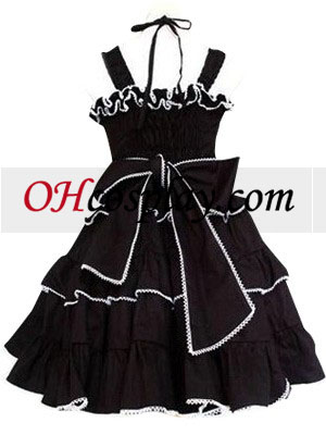 Black Gothic Lolita Cosplay Dress Black with White
