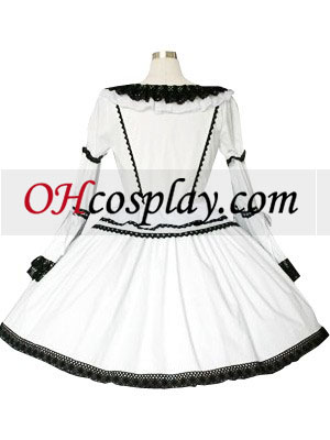 Preto-e-branco Lace aparadas Gothic Lolita Cosplay vestido