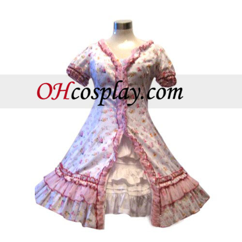 정원 스타일의 핑크 부러진 꽃 드레스 의상 로리타 코스프레