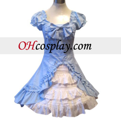 Classic Double hemline Blå klänning Lolita Cosplay Kostym