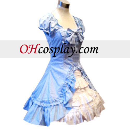 Klassisk dobbeltrom Hemlines blå kjole Lolita Cosplay kostyme
