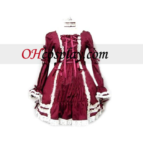 Elegante Borgonha de mangas compridas vestido Lolita Cosplay Traje