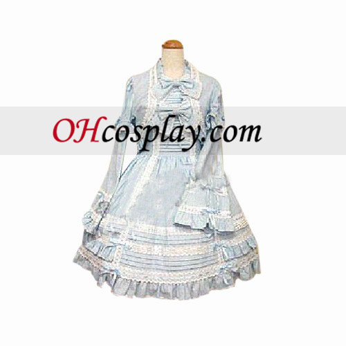 Blå søt 2-stk kle langermet kle Lolita Cosplay kostyme