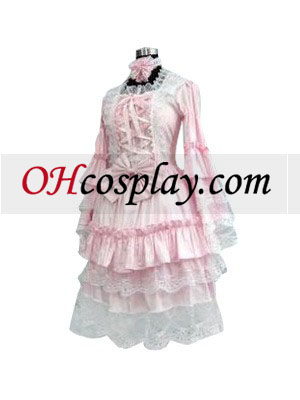 Sladké ružové a biele Lolita Cosplay šaty