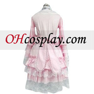 Édes rózsaszín és fehér ruhája Lolita Cosplay