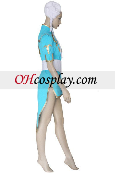 Street Fighter Chun Li blå Cosplay Kostym