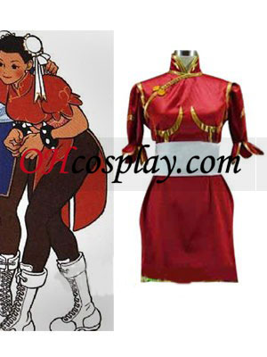 Street Fighter Chun Li red Cosplay Kostym