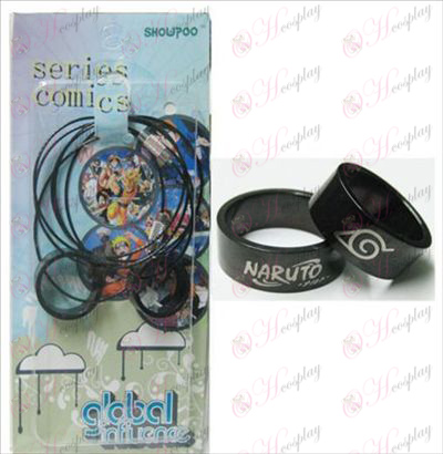 Naruto konoha black steel couple rings necklace (rope)
