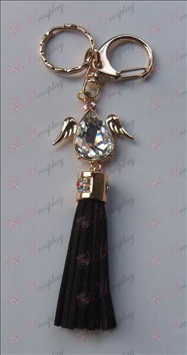 Reborn! Accessories white diamond wings keychain (Black)