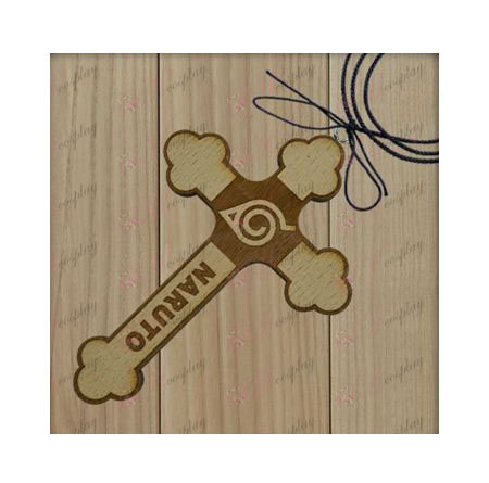 Naruto - Konoha marca colar de cruz de madeira