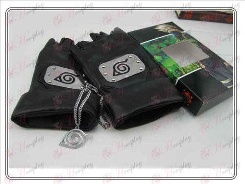 Naruto Konoha Konoha läder handskar + halsband (tre delar)