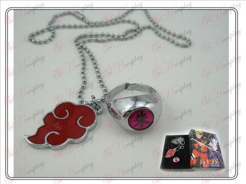 Naruto Red Cloud ketting + ring (drie-delig)