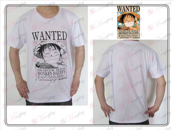 One Piece Tilbehør Ruffy Wanted T-skjorte (hvit)