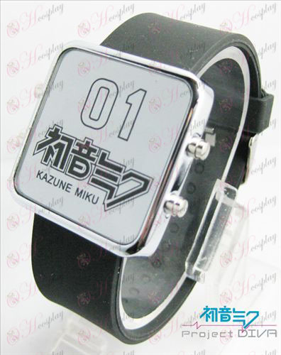 Hatsune Miku Аксесоари тънка студена щит червен LED часовник - класическо черно каишка