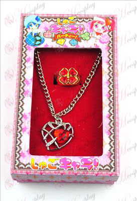 Shugo Chara! Dodatki v obliki srca ogrlica + prstan (rdeča)