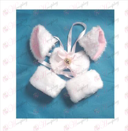 BB cartella orecchie di gatto + tie + Bracciale Elastico (Bianco)