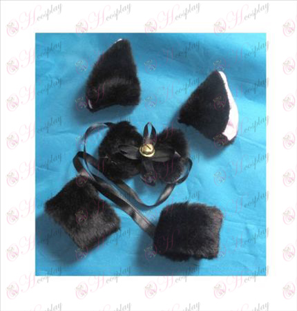אוזניים של חתול תיקיית BB + עניבה + צמיד אלסטי (שחור)