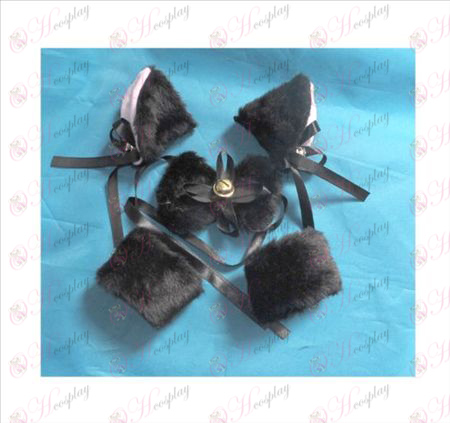 אוזניים של חתול השחור תיקיית פעמון BB + עניבה + צמיד אלסטי