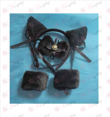 Fixe cloche chat noir oreilles + cravate + bracelet élastique