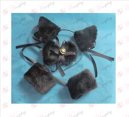 Deslize o sino orelhas de gato + gravata preta + pulseira elástica