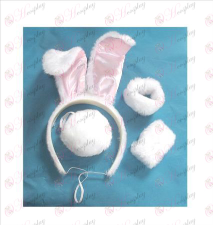 Branco Departamento de orelhas de coelho Meng + cauda + pulseira elástica